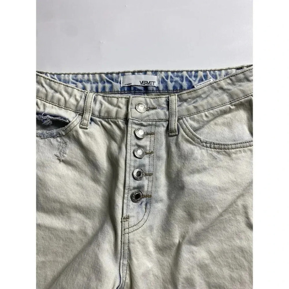Vervet Jeans Womens 27 Bleach Wash Button Fly Raw Hem Straight Leg Distressed - Picture 3 of 10